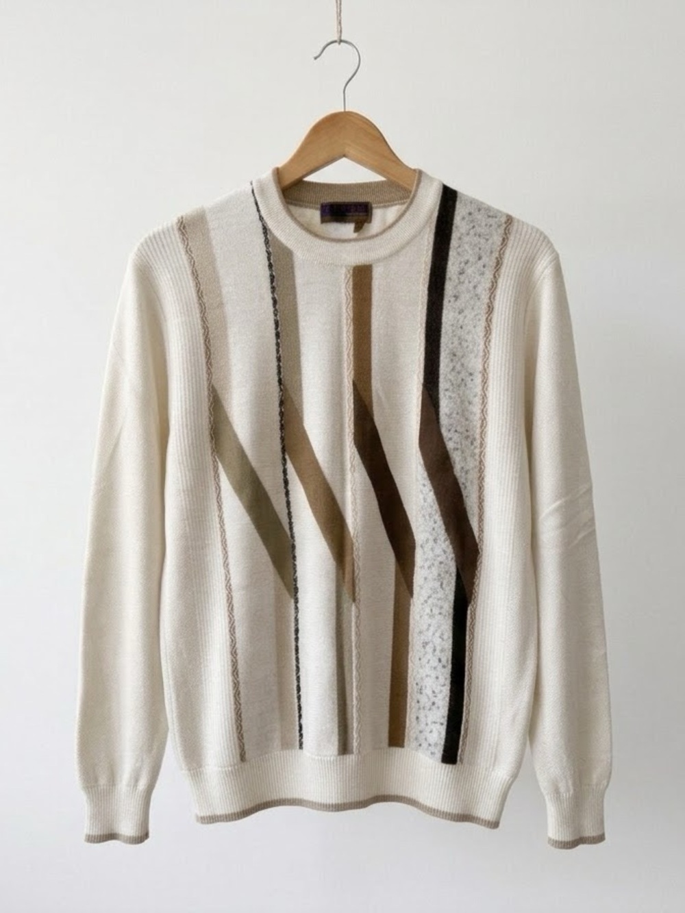 Vintage AEFFE Italy XL Geometric Stripe Knit Sweater 90s Italian Coogi Style